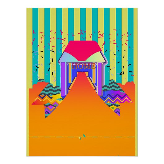 HOME Geel Aqua Stripe Perfect Poster (Voorkant)