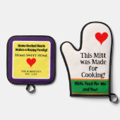 Home Gekookt Groen Sinaasappel Paarse NAAM Ovenwant & Pannenlap Set (Voorkant)