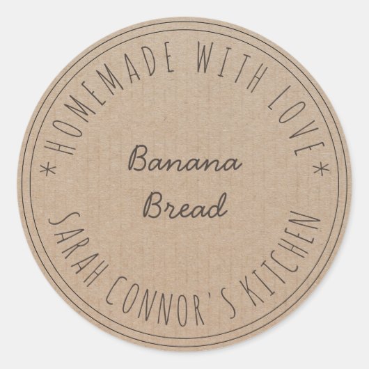 Home gemaakt met liefde Banana Brood Kraft Baking Ronde Sticker (Voorkant)