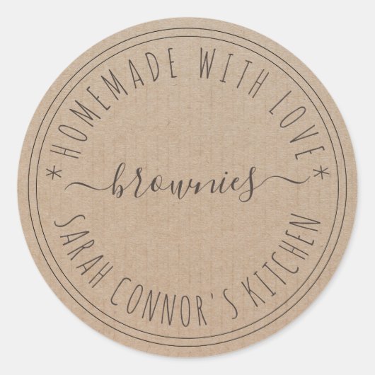Home gemaakt met liefde brownies Kraft Baking Kraf Ronde Sticker (Voorkant)