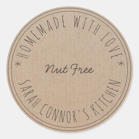 Home gemaakt met liefde Nut Free Kraft Paper Ronde Sticker (Voorkant)