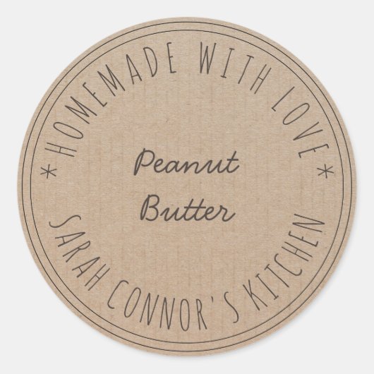 Home gemaakt met liefde Pindakaas Kraft Baking Ronde Sticker (Voorkant)