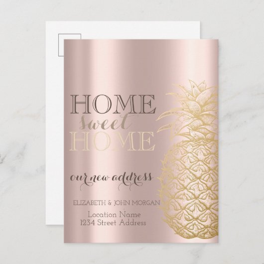 Home, gezoet startpunt, ananas, Roos Gold New Addr Aankondigingskaart (Voorkant / Achterkant)