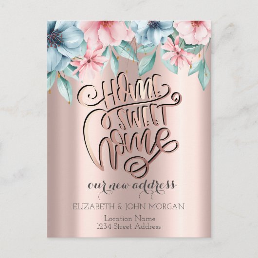 Home, gezoet startpunt, bloemen nieuw adres aankondigingskaart (Voorkant)