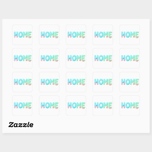 HOME Glossy Pastel Ocean Word Vierkante Sticker (Vel)