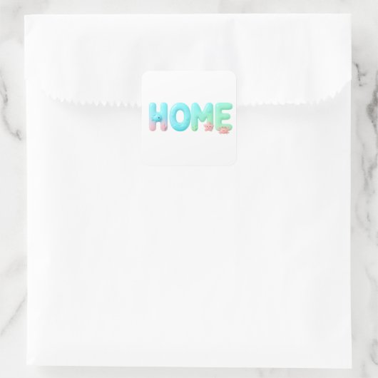 HOME Glossy Pastel Ocean Word Vierkante Sticker (Tas)