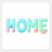 HOME Glossy Pastel Ocean Word Vierkante Sticker (Voorkant)