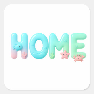 HOME Glossy Pastel Ocean Word Vierkante Sticker