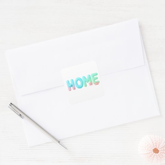 HOME Glossy Pastel Ocean Word Vierkante Sticker (Envelop)