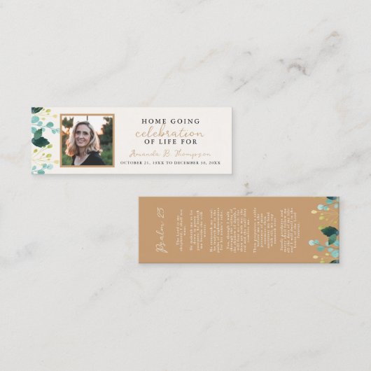 Home Going Viering van het Leven Uitvaart Bladwijz Mini Visitekaartje (Voorkant / Achterkant)