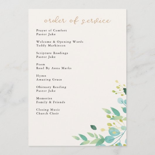 Home Going Viering van het Leven Uitvaartdienst Programmakaart (Achterkant)