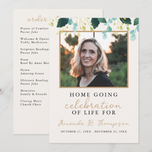 Home Going Viering van het Leven Uitvaartdienst Programmakaart (Voorkant / Achterkant)