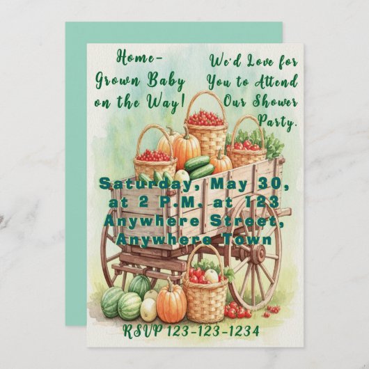 Home-Grown Baby shower Uitnodiging met Boerderij W (Voorkant / Achterkant)