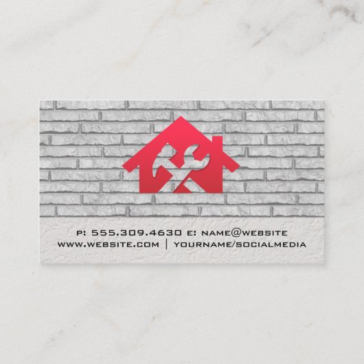 Home Hamer Wrench Icon | bakstenen achtergrond Visitekaartje (Achterkant)