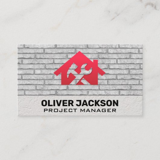 Home Hamer Wrench Icon | bakstenen achtergrond Visitekaartje (Voorkant)