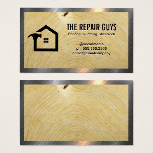 Home Hammer Logo | Houtkorrels | Metaal Visitekaartje (Voorkant /achterkant)