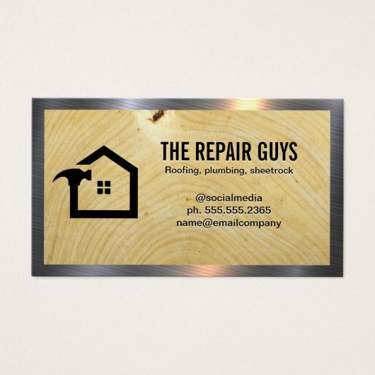 Home Hammer Logo | Houtkorrels | Metaal Visitekaartje (Voorkant)