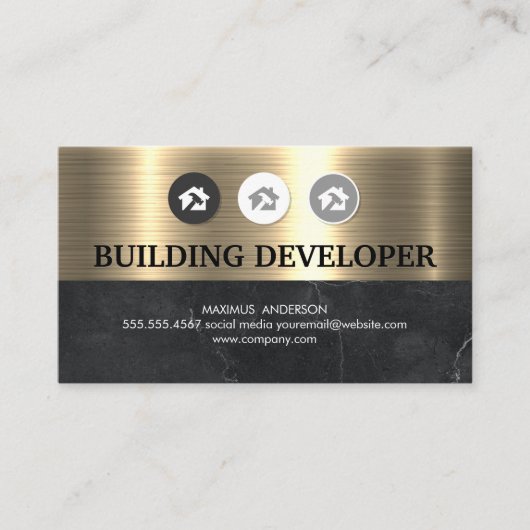 Home Hammer Logo | Metallic Gold Black marmer Visitekaartje (Voorkant)