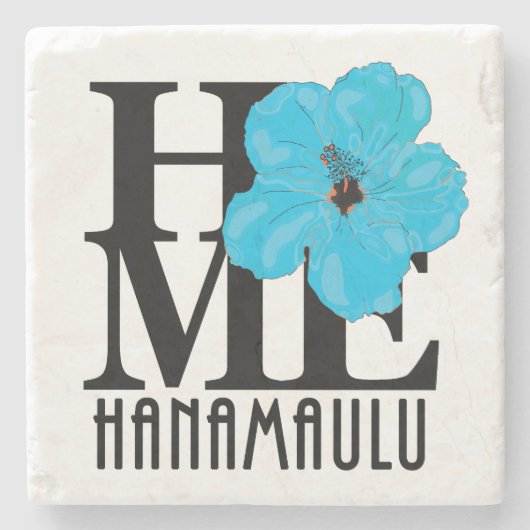 HOME Hanamaulu Hawaii Blue Hibscus Stenen Onderzetter (Voorkant)