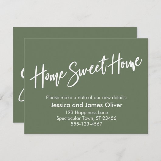 Home Handwrite Olive aankondiging voor Home Sweet  (Voorkant / Achterkant)