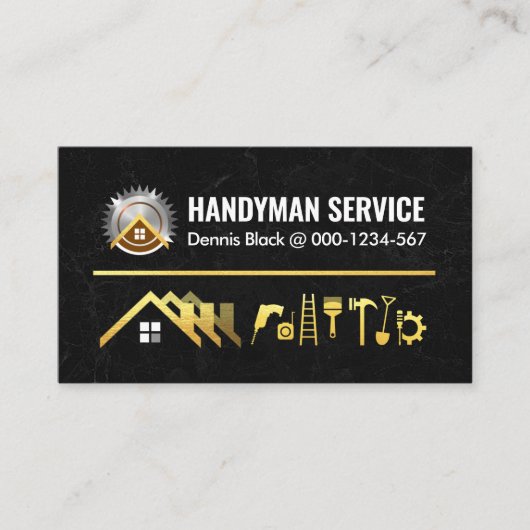 Home Handyman Gereedschap op zwart marmer Visitekaartje (Voorkant)