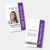 Home Health Aide Certified Nurse Aide Photo ID Badge (Front & Back)