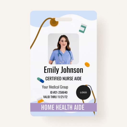 Home Health Aide / Certified Nurse Aide Photo ID Badge (Voorkant)