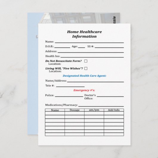 Home Health Info Card met Afbeelding Briefkaart (Voorkant / Achterkant)