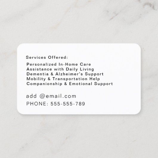 Home Help Visitekaartje – Professioneel & zorgzaam (Achterkant)