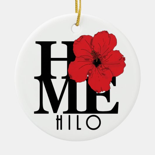 HOME Hilo Hawaii Red Hibiscus Keramisch Ornament (Voorkant)