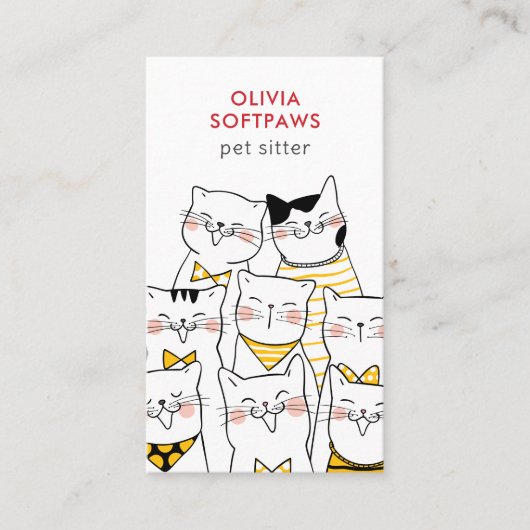 Home Huisdier Zittend Schattige Happy Cat Gezichte Visitekaartje (Voorkant)