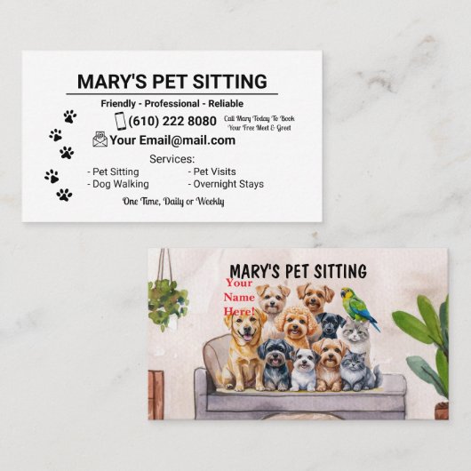 Home Huisdier Zittend Waterverf Visitekaartje Hond (Voorkant / Achterkant)