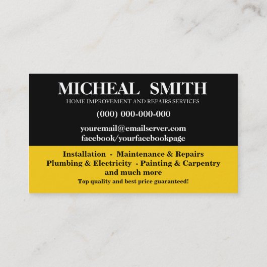 Home improvement and repair handyman services visitekaartje (Achterkant)