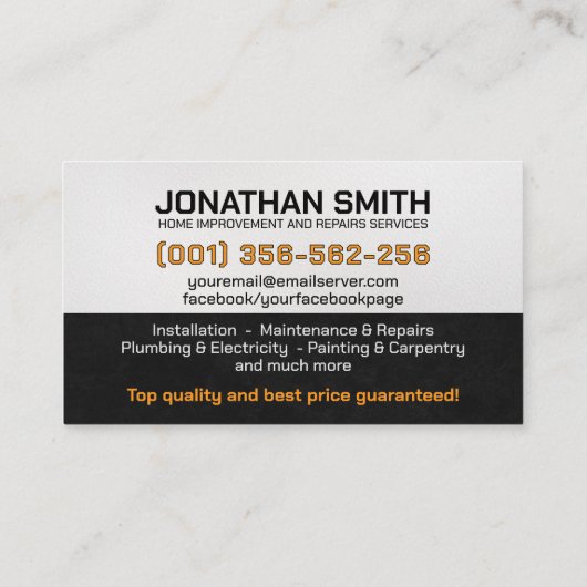 Home improvement and repair handyman services visitekaartje (Achterkant)