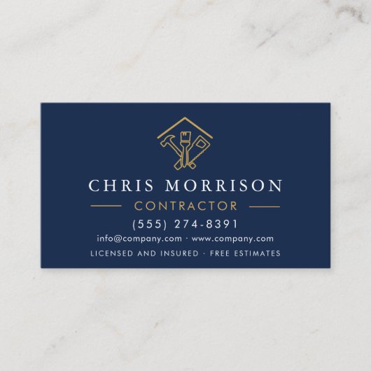 Home Improvement Navy Blue QR Code Wood  Visitekaartje (Voorkant)