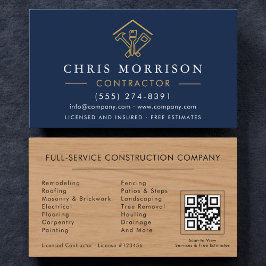 Home Improvement Navy Blue QR Code Wood  Visitekaartje
