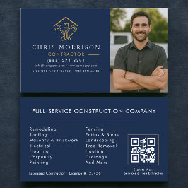 Home Improvement QR Code Photo Navy Blue Gold Visitekaartje