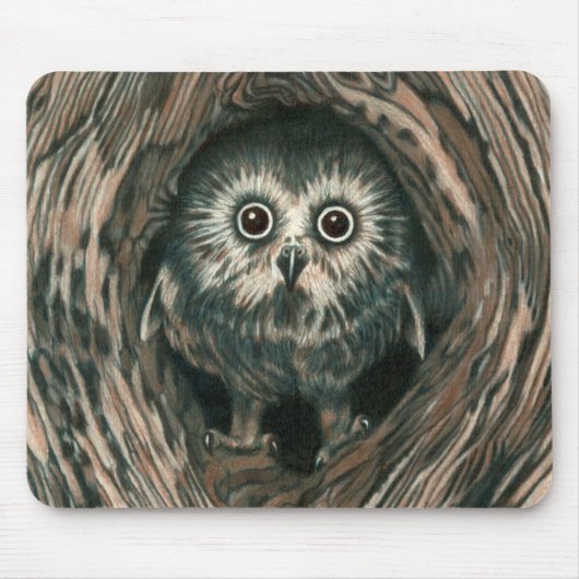 "Home in a Hole" Owl Mousepad Muismat (Voorkant)