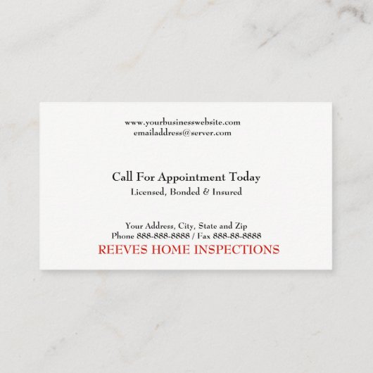 Home Inspector Visitekaartje (Achterkant)