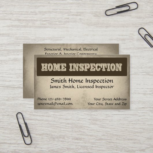 Home Inspector Visitekaartje (Voorkant / Achterkant in situ)