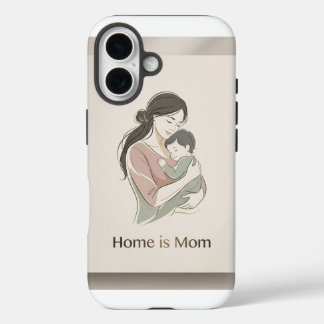 Home is Mom Minimalist Line Art Mother Baby Hug Ph iPhone 16 Hoesje