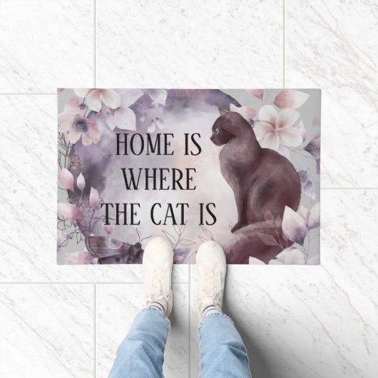 Home is Waar de Kat is Schattige Offerte Waterverf Deurmat (Binnen)
