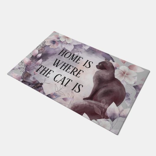 Home is Waar de Kat is Schattige Offerte Waterverf Deurmat (Schuin)
