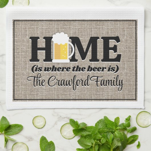 Home is waar het bier wordt gepersonaliseerd theedoek (Gevouwen)