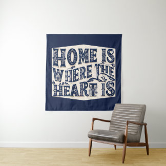 Home Is Waar Het Hart Is (Blauwe Achtergrond) Wandkleed