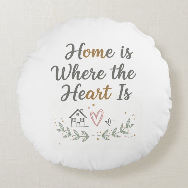 Home Is Waar Het Hart Is – Gezellige Wall Art Quot Rond Kussen (Voorkant)