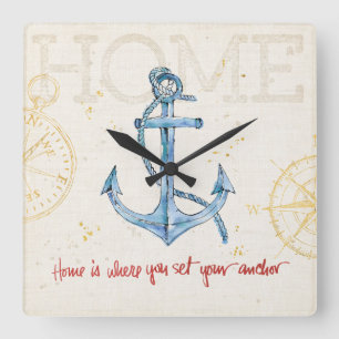 Home is waar je je anker hebt ingesteld vierkante klok