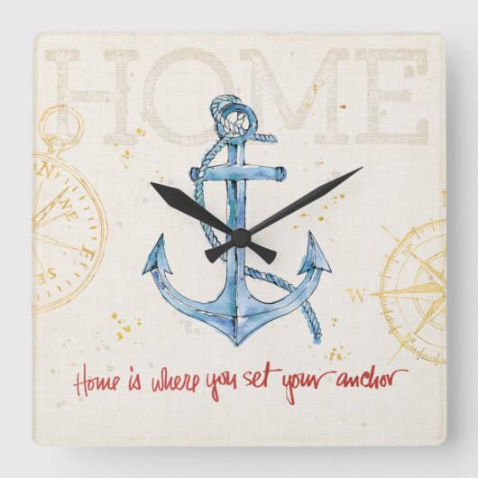 Home is waar je je anker hebt ingesteld vierkante klok (Voorkant)