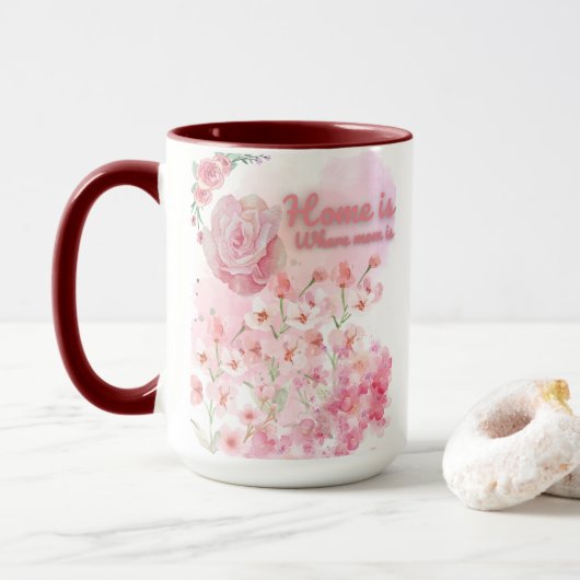 Home is waar mama Mok is – Roze Bloemen Ontwerp (Met donut)