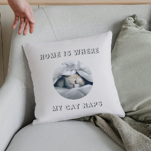 Home is waar mijn kat duwt aangepaste foto kussen